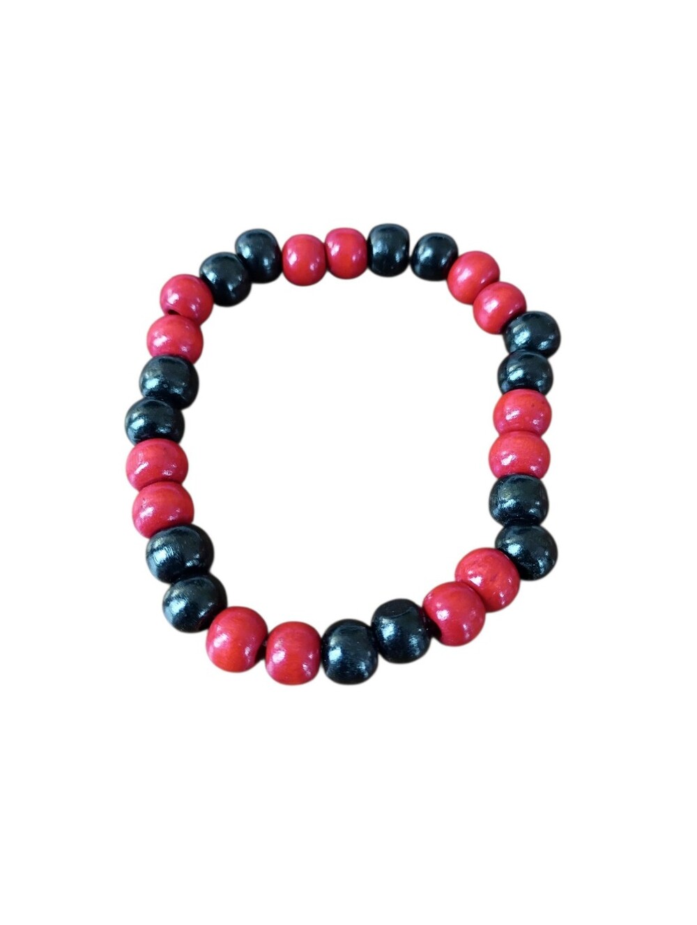 Red And Black Beaded Stretch Bracelet